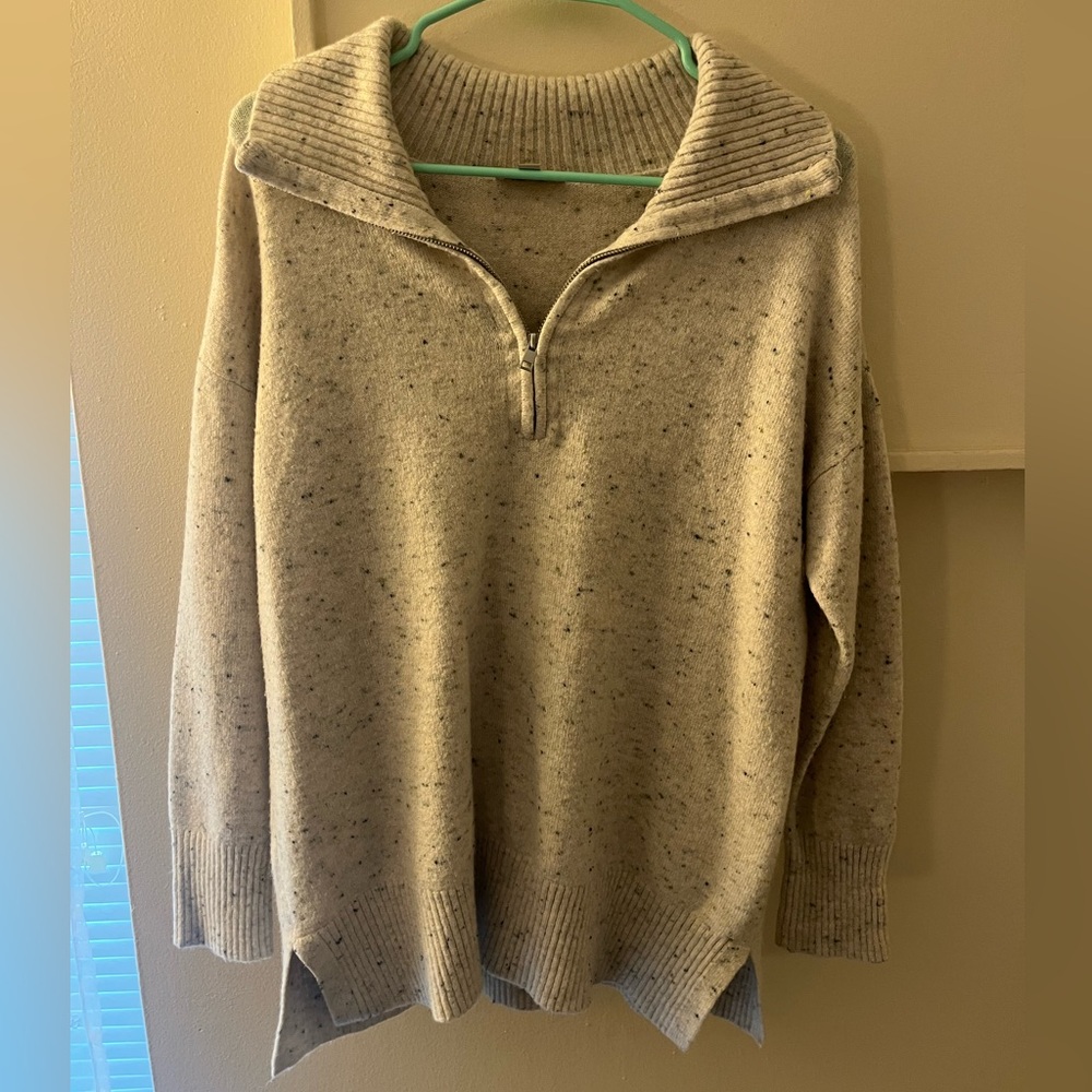 LOFT Speckled Gray Half-Zip Sweater
